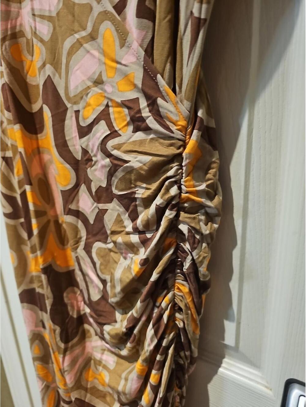 NEW Colleen Lopez SZ S Shirred Surplice MIDI Dress BROWN FLORAL - Picture 3 of 6